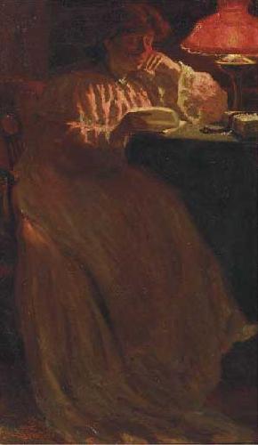  Woman reading by lamp light